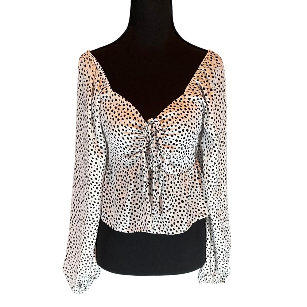 Altar'd State Polka Dot Peplum Blouse White Black Smocked XS Romantic
Coquette